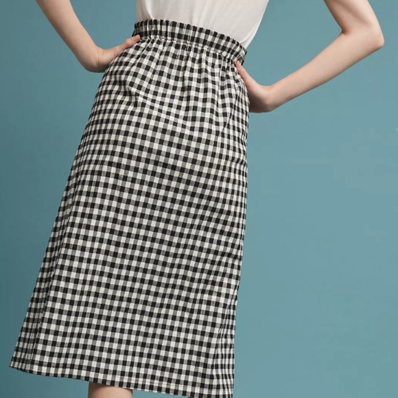 Eva Franco Lace-Up Black and White Gingham Midi Flare Skirt Meduim - Picture 10 of 10